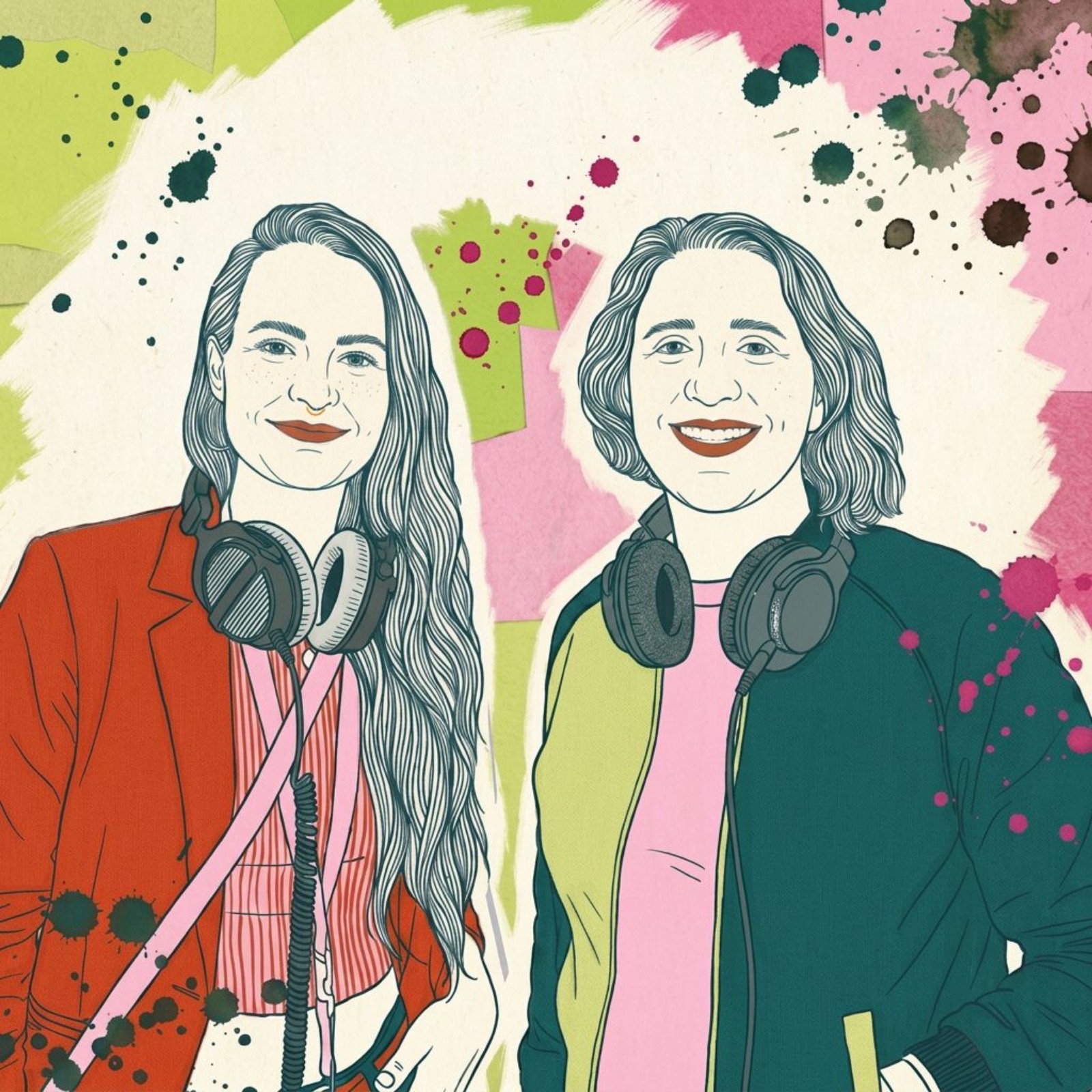 Illustriertes Porträt der Podcast-Hosts Mira Jago und Miriam Grundig